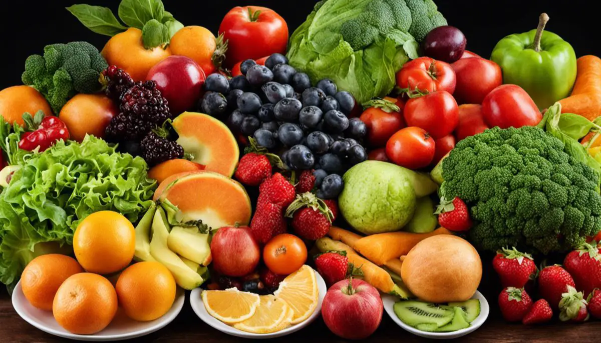 A colorful plate of fruits, vegetables, whole grains, and lean proteins, representing the DASH diet.
