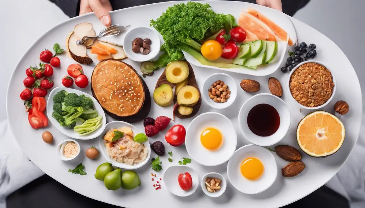 A person holding a plate with various foods on it, symbolizing the concept of intermittent fasting and its benefits.