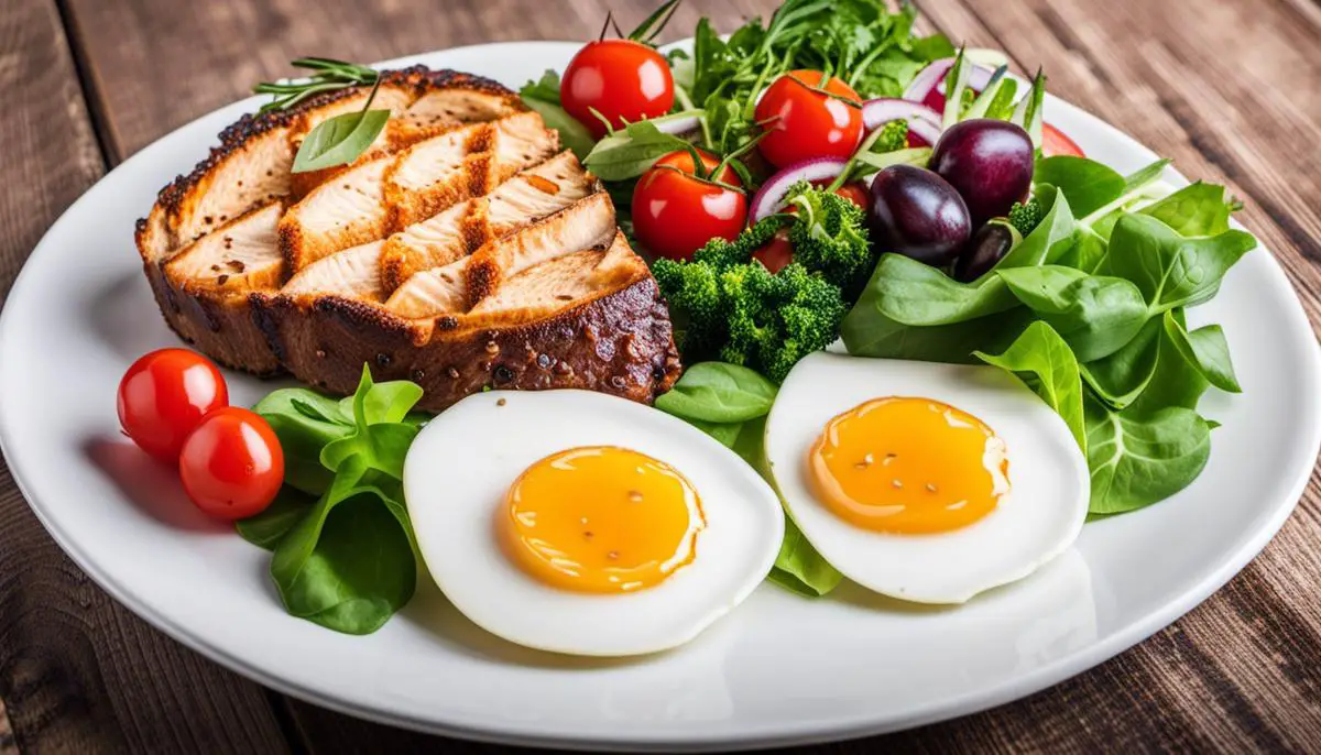 A plate with healthy food items, illustrating the concept of a balanced diet on a Keto lifestyle.